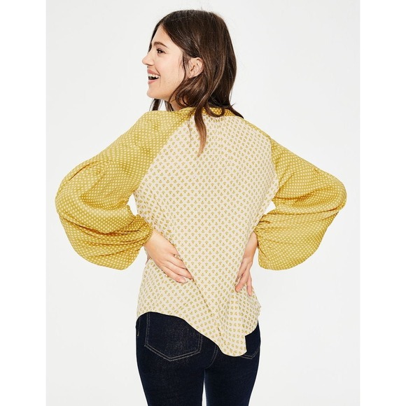 Boden Women's Harriet Blouse US 4 Yellow Floral Print‎ Long Balloon Sleeve Top - Picture 2 of 10